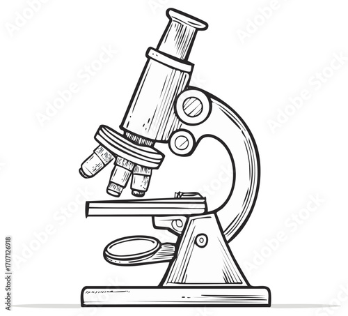 Hand drawn scientific microscope illustration for biology and research study