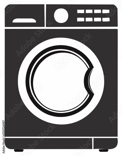 Modern front loading washing machine with circular door and control panel detail