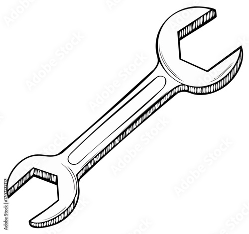 Illustration of open end wrench tool, repair instrument for mechanic work and construction, equipment
