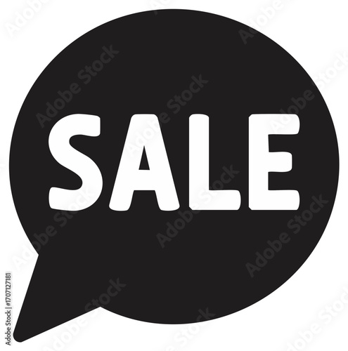 Bold Black and White Sale Speech Bubble Icon for Marketing Promotions and Retail Events, Offering Discounts and Special Prices