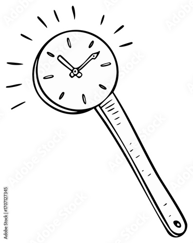 Handheld Clock with radiating lines, sketch style, symbolizing time