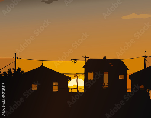 夕方　町