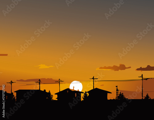夕方　町
