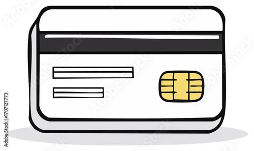 Cartoon Credit Card Mockup with EMV Chip and Magnetic Stripe for Financial Transactions