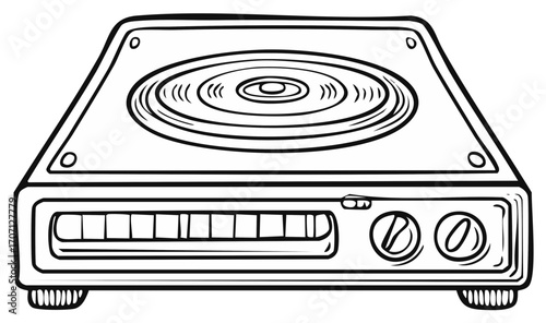 Vintage vinyl record player illustration, classic music playback device. Retro audio concept.