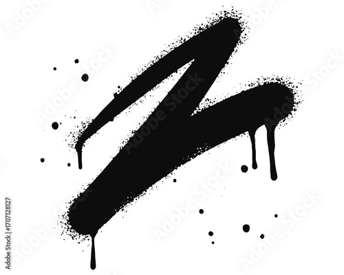 Graffiti spray font alphabet black on white. Sprayed Z letter drops. isolated on a white background