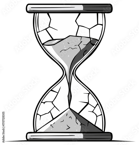Cracked Hourglass Illustration Showing Time Passing Concept