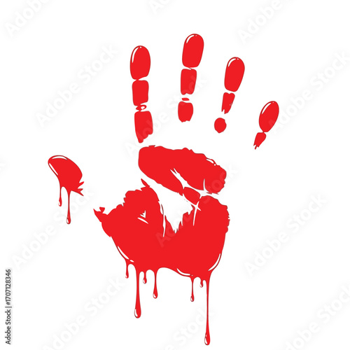 Illustration of bloody handprint with dripping red paint
