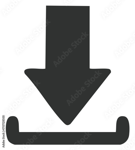 Download icon with arrow pointing down, symbol of data transfer and digital upload
