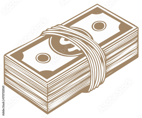 Stack of United States Dollar Bills Tied with Band
