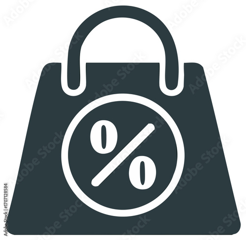 Modern Shopping Bag Icon with Percentage Sign Symbolizing Sales and Discounts