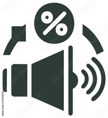 Announcement with percentage symbol and sound waves