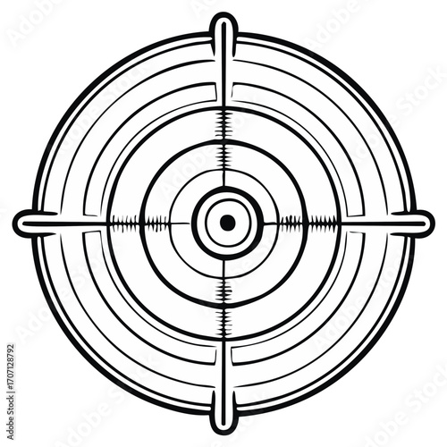 Target graphic with concentric circles and crosshairs, bullseye for aiming, precision and accuracy focus, vector illustration