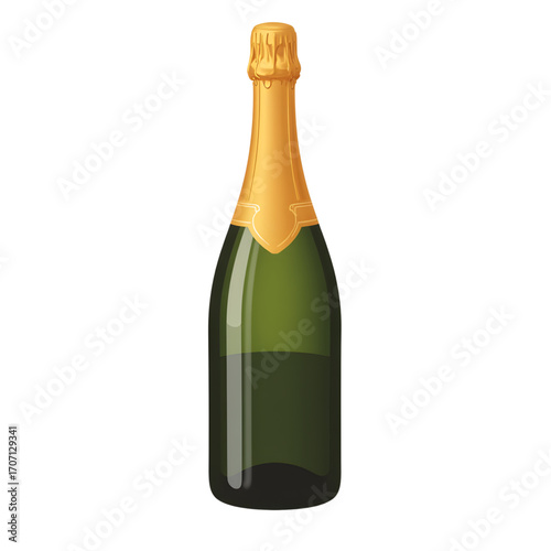 Elegant champagne bottle with gold foil on transparent  background, celebration
