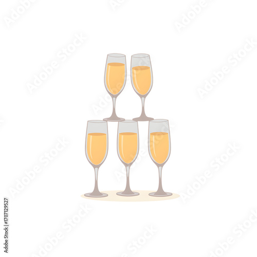 Elegant champagne glasses pyramid on transparent  background, festive celebration