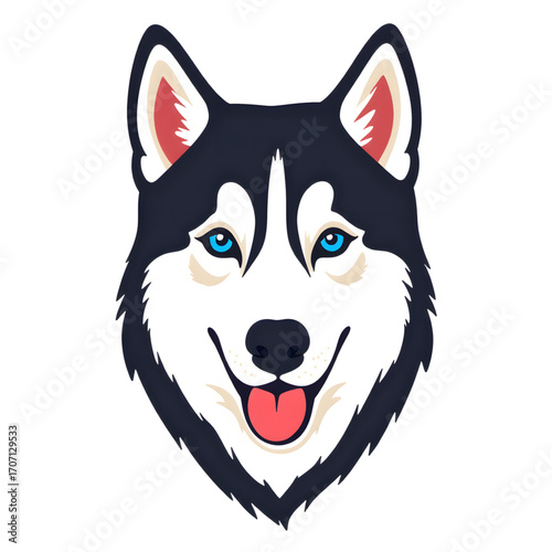 Siberian Husky with blue eyes, flat vector illustration, clean design