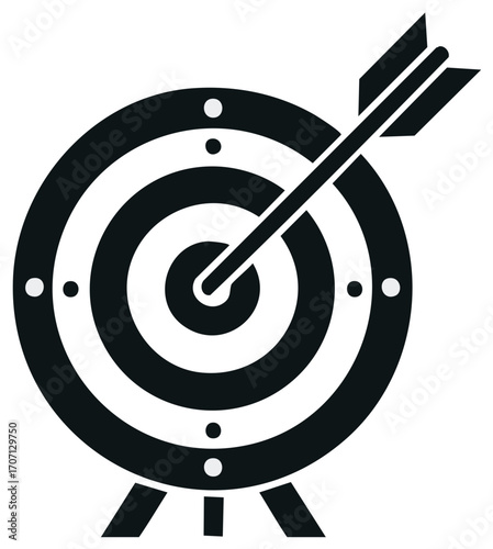 Simple target with arrow in the bullseye icon symbolizing goal achievement and success