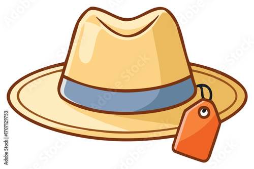 Cartoon Panama Hat with Tag for Summer Style and Shopping Accessories