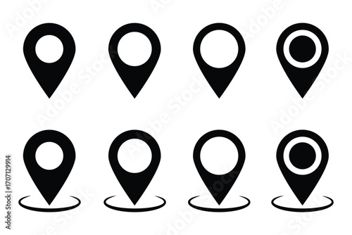 Location pin icon set map pointer gps navigation marker. Location icon set, Map pin place marker.