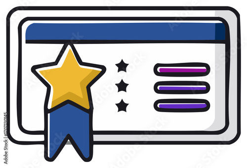 Webpage showcasing star reward with three stars and three options list icon