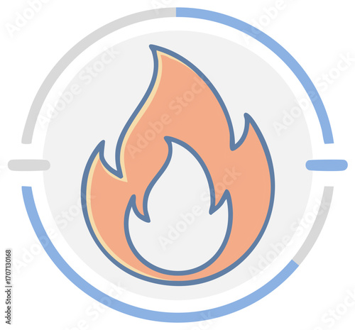 Stylized flame icon with circular indicator and glowing effect
