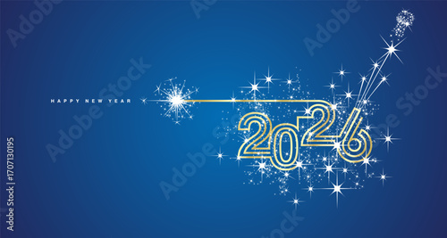 New year event 2026 compact white triple line design white sparkle firework champagne open new year eve golden blue vector wallpaper greeting card