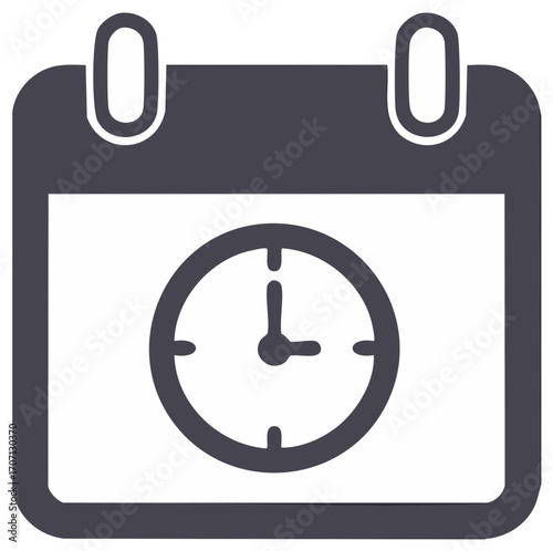 Calendar icon with clock for time scheduling and planning appointments