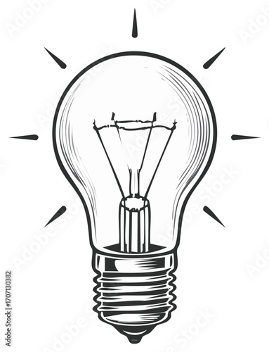Hand-Drawn Illustration of Glowing Light Bulb, Symbolizing Illumination, Innovation, Ideas, and Bright Concepts