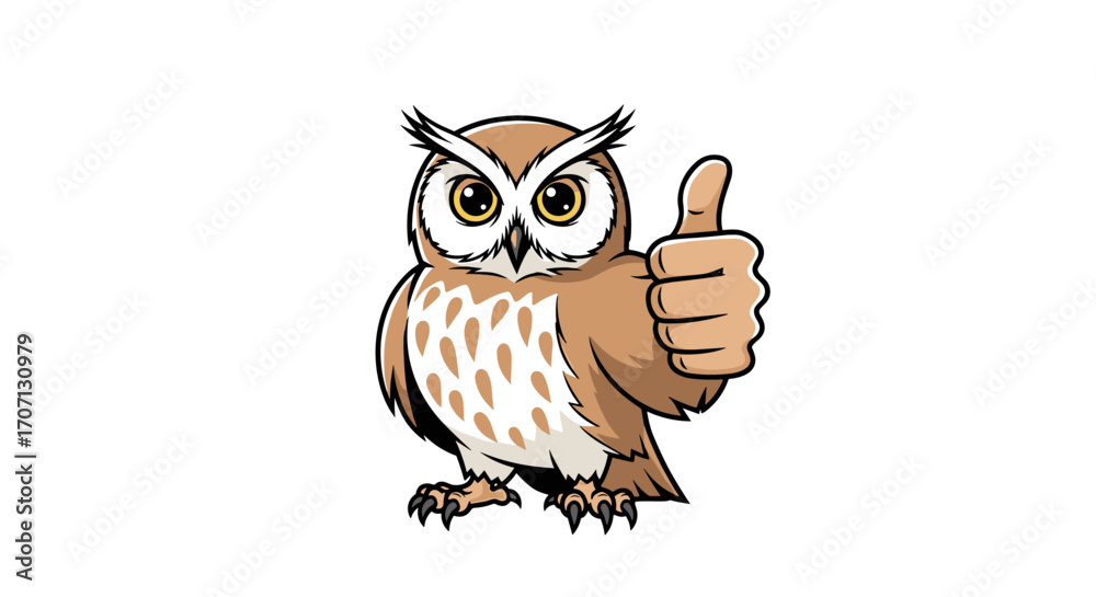 Naklejka premium An illustration of an owl giving a thumbs up gesture indicating approval or positivity