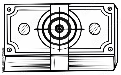 Money stack with target symbol and crosshairs