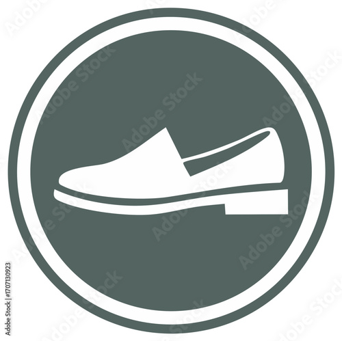 Classic loafer shoe icon elegant slip on footwear silhouette in a stylish dark circular emblem design