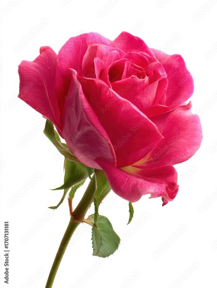 Fototapeta premium Pink Rose with Water Droplets on White Background