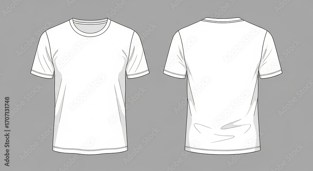 Naklejka premium White short-sleeved t-shirt, front and back view template.