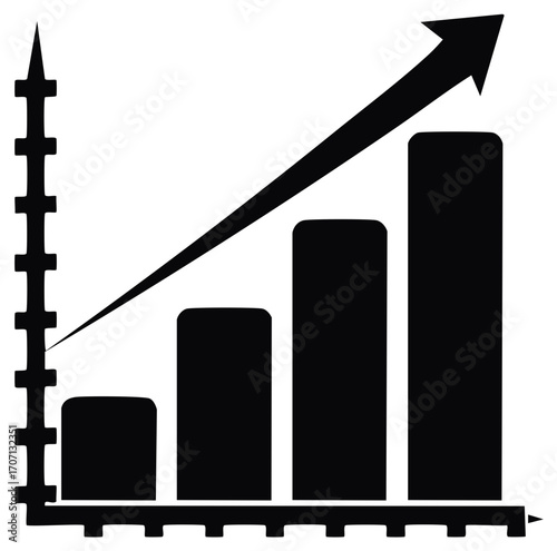 Rising Bar Chart with Upward Trend Line and Growing Success Indicator