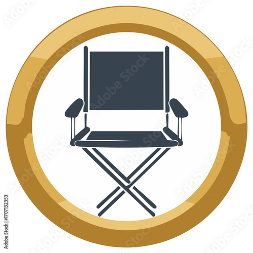 Blue Director Chair in a Golden Circle Flat Vector Illustration