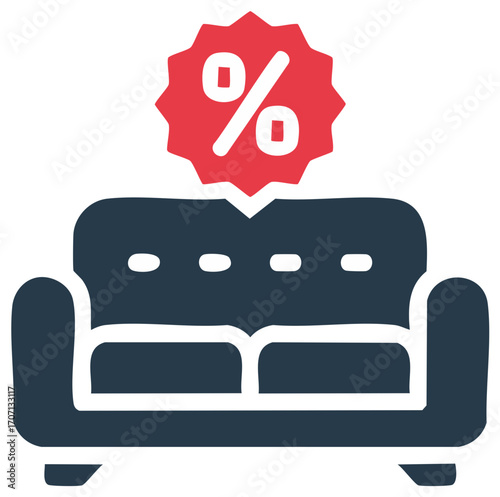 Couch sale with percentage sign, great deal and furniture discount promotion, bargain prices for comfortable home decor.