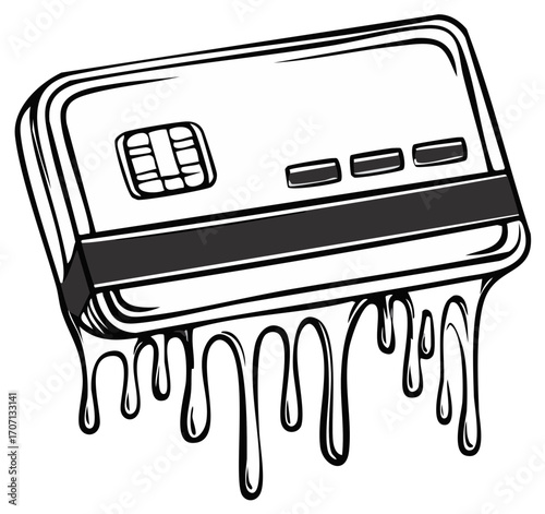 Melting credit card vector illustration symbolizing financial crisis, debt, and inflation.