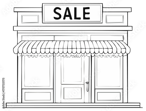 Retail Storefront Sale Illustration with Awning and Doorway Outlined