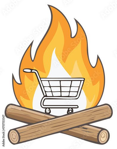 Shopping Cart on Fire, Burning Shopping, Online Sale, Summer Sale