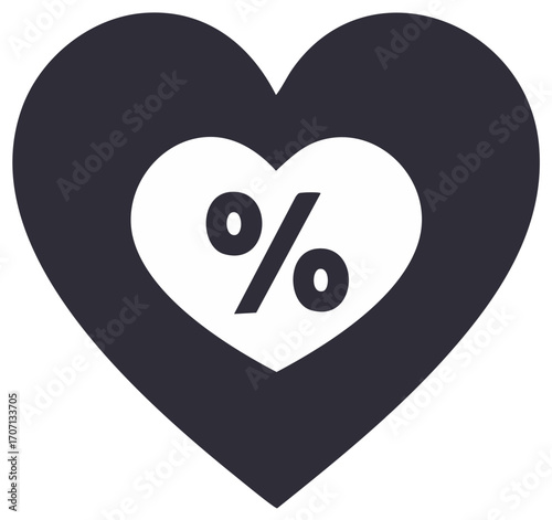Heart symbol with percentage sign, concept for discounts, sales, and promotions
