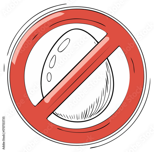 Cartoon illustration of a red no entry sign over an egg concept, dietary restriction.