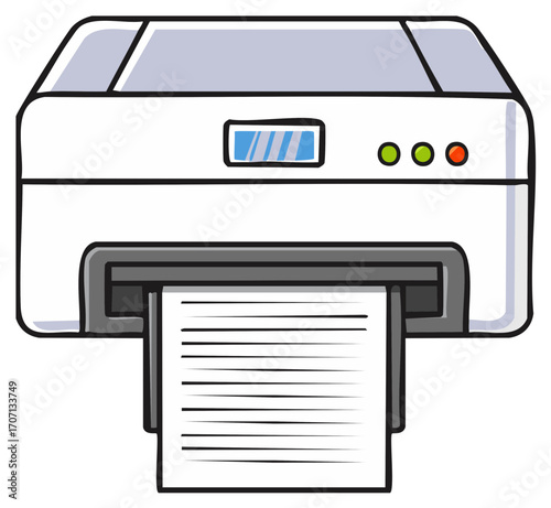 White printer with paper printing document illustration office technology icon
