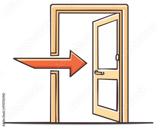 An open door with a bold arrow indicating entry into a new opportunity