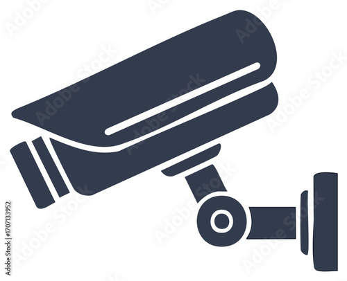 Isolated dark surveillance camera watching over things to protect against theft or other crimes. Graphic vector illustration.