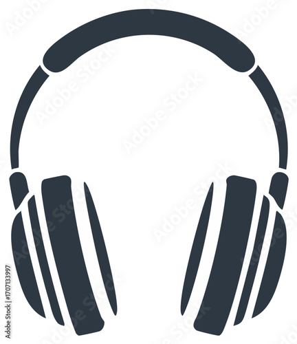 Minimalist dark gray over ear headphones icon for music and sound