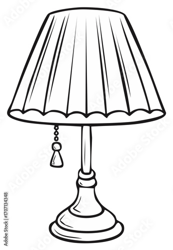 Stylized Line Art Illustration of an Elegant Bedside Lamp with Shade and Pull Cord