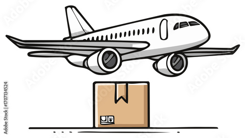 Cartoon Aeroplane Delivers a Package For Global Express Shipping