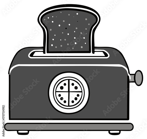Retro styled toaster with toast popping up and indicator light