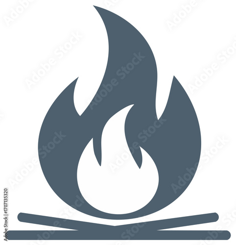 Simple campfire icon representing warmth and heat with flames and logs