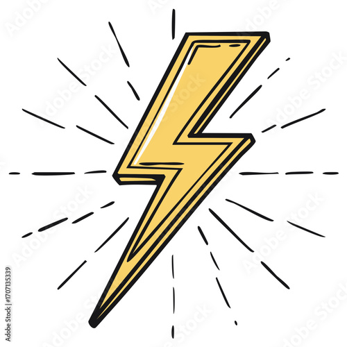 Bold yellow lightning bolt illustration with radiating lines conveying energy and power